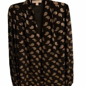 MICHAEL Michael Kors Black and Gold Paisley Blouse